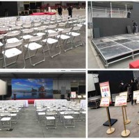 西安會議活動舞臺搭建、桁架背景板制作搭建,注水旗桌椅租賃